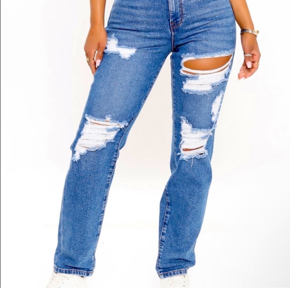 Fashion Nova | Because I Said So Destroyed Mom Jeans Medium Blue Wash Sz 20 - Picture 3 of 10